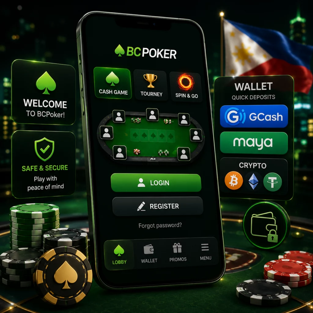 BCPoker app lobby Philippines cash games tournaments